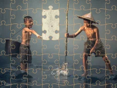 თამაში Children Fishing Teamwork Jigsaw ონლაინ