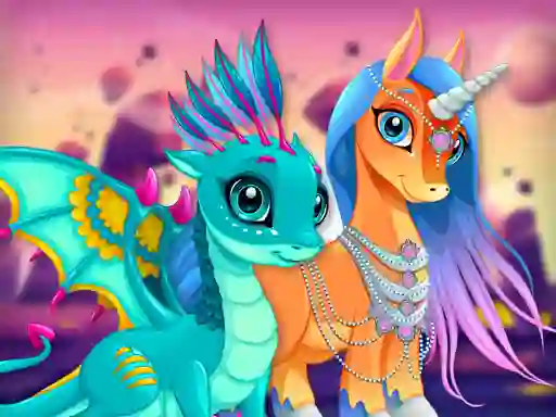 თამაში Cute Unicorns And Dragons Puzzle ონლაინ