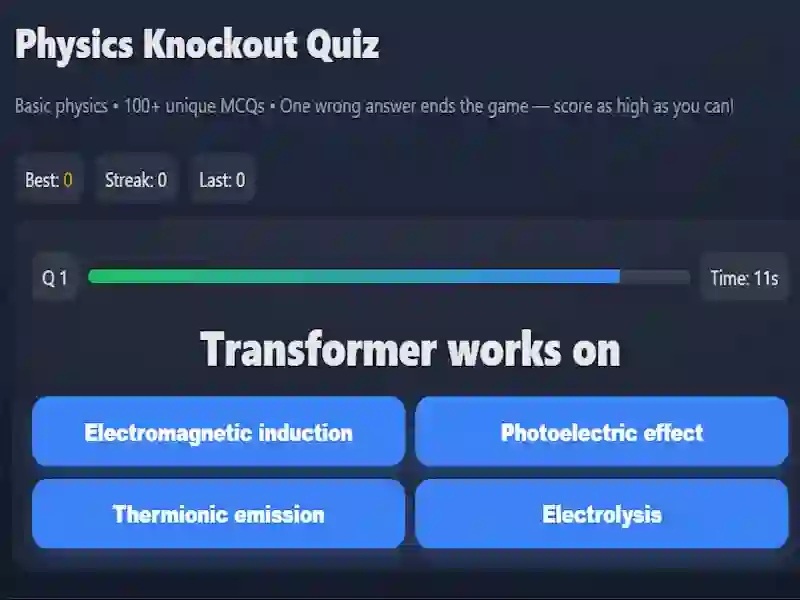 თამაში Physics knowledge quiz ონლაინ
