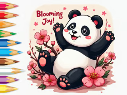 თამაში საღებარი წიგნი: Little Panda Cherry Blossoms  ონლაინ